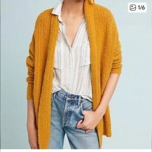 Anthropologie Yellow Sleeping On Snow Merino Wool Cardigan Shawl Yellow